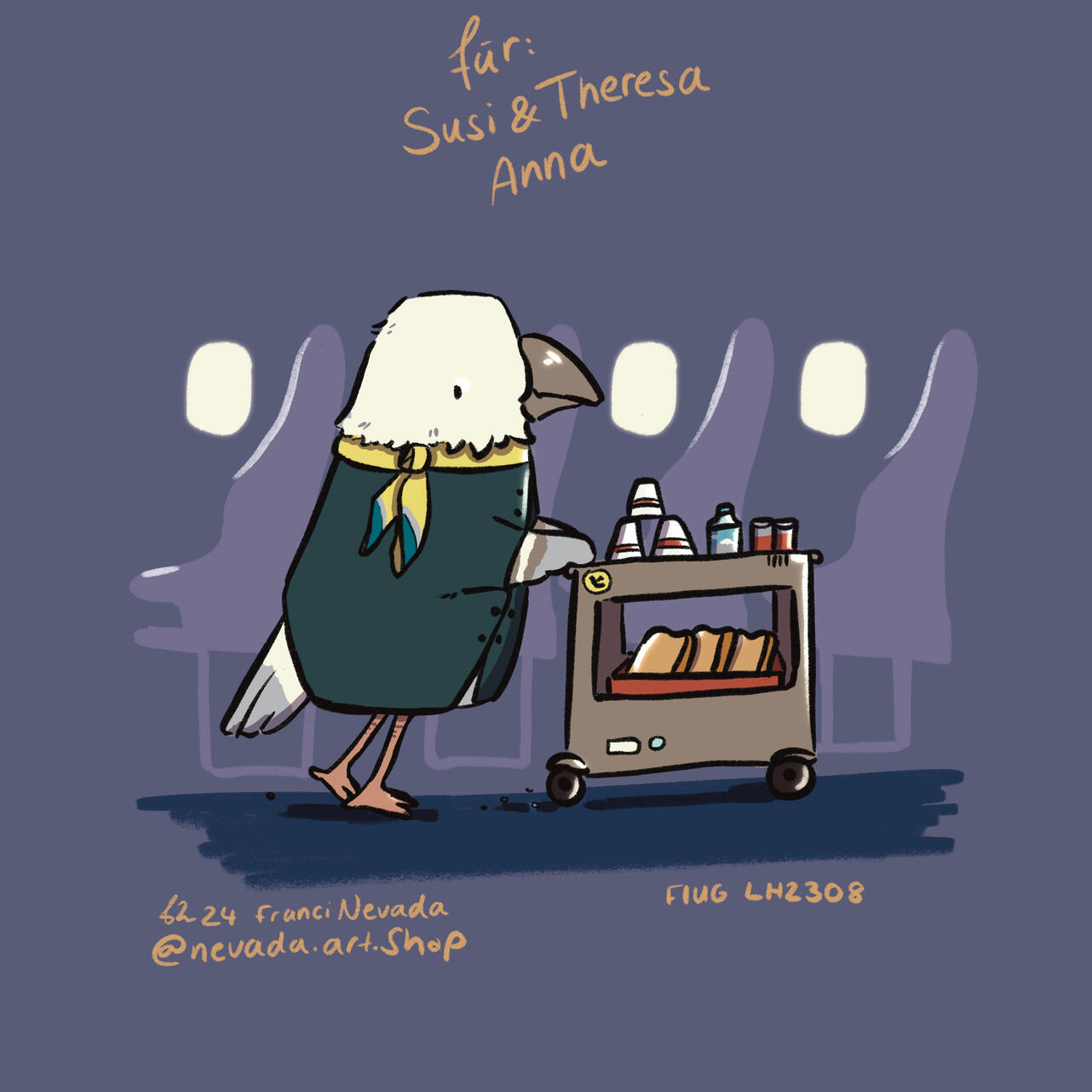 "Refreshments" drawn in collaboration with "Lufthansa" Crew flight LH2308