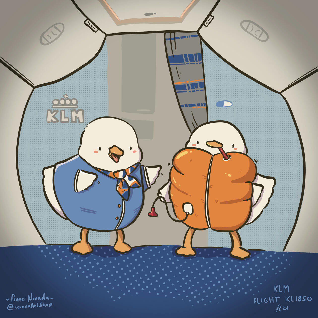 "Cabin security instructions" drawn in collaboration with "KLM" Crew Flight KL1850