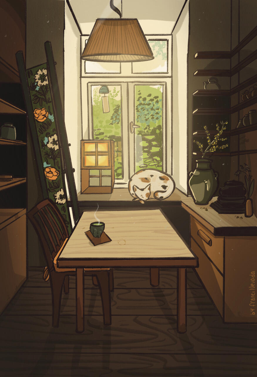 "Cozy Corner" drawn in collaboration with "Tushita Teehaus" München
